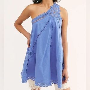 FP blue Billie Battenberg lace one shoulder dress